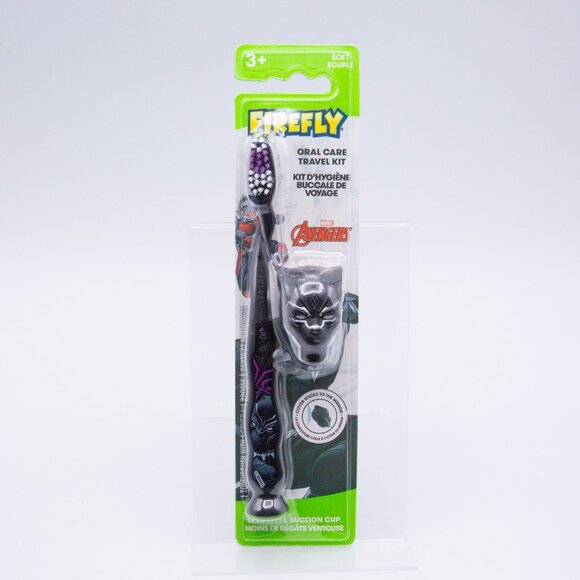 Marvel Avengers Toothbrush Black Panther Travel Kit Soft W/ Suction Cup Firefly - Picture 1 of 5